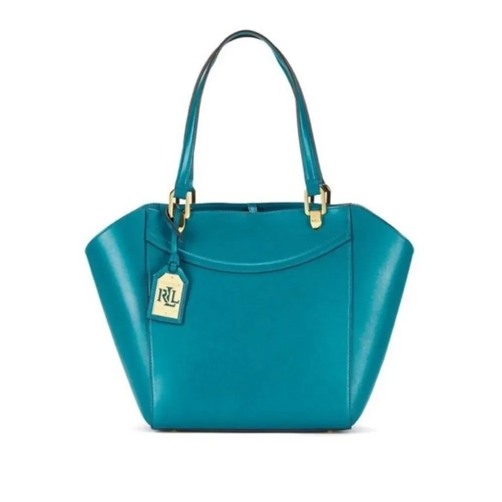Ralph Lauren Designer Lexington Vibrant Blue Turquoise Tote Purse Bag